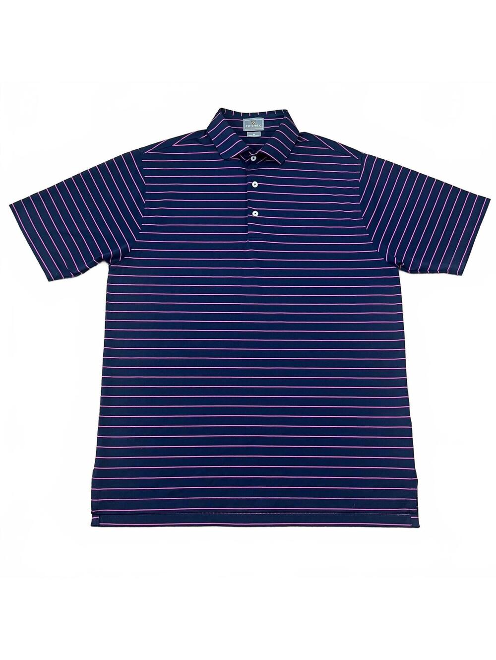 Fennec Golf Mens Blue Pink Striped Performance Polo Shirt Size Medium